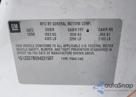 2009 Chevrolet Malibu Ls z USA, uszkodzony, nr VIN 1G1ZG57B094231907